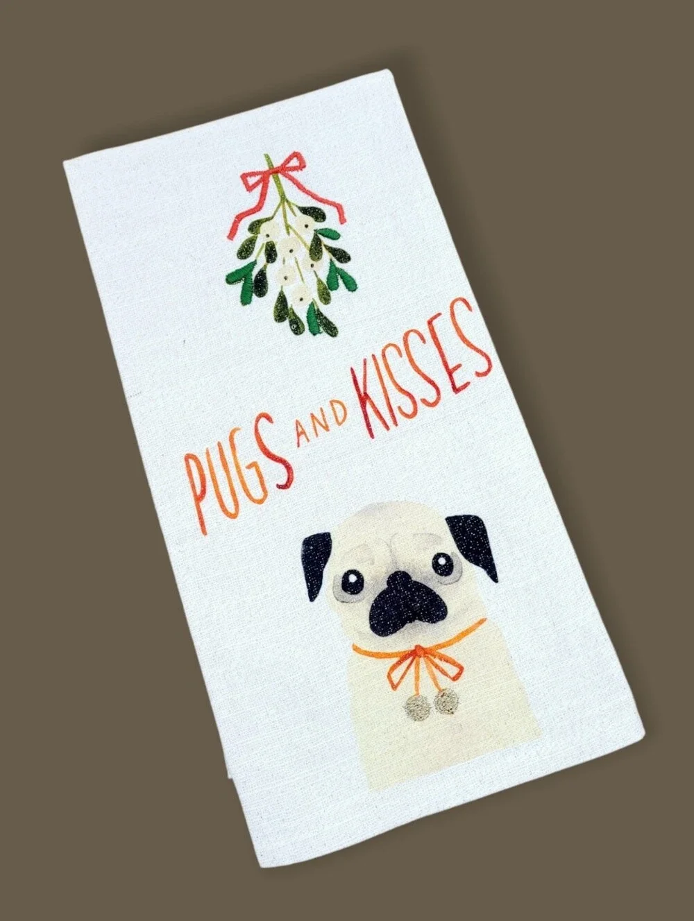 NWT Anthropologie x Quill & Fox PUGS AND KISSES Holiday Christmas Kitchen Towel